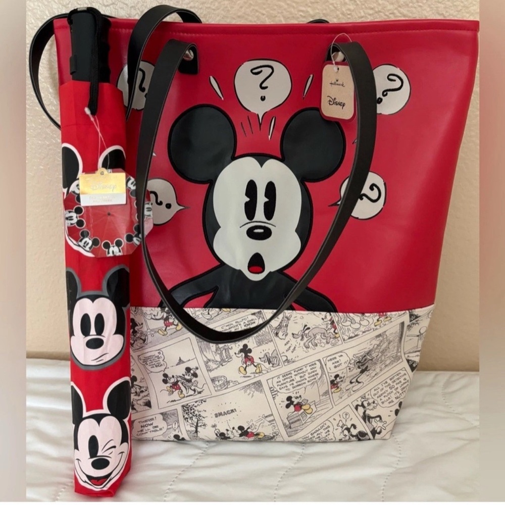 Hallmark Store Exclusive Disney Mickey Mouse Comic Tote and Mickey Umbrella NWT
